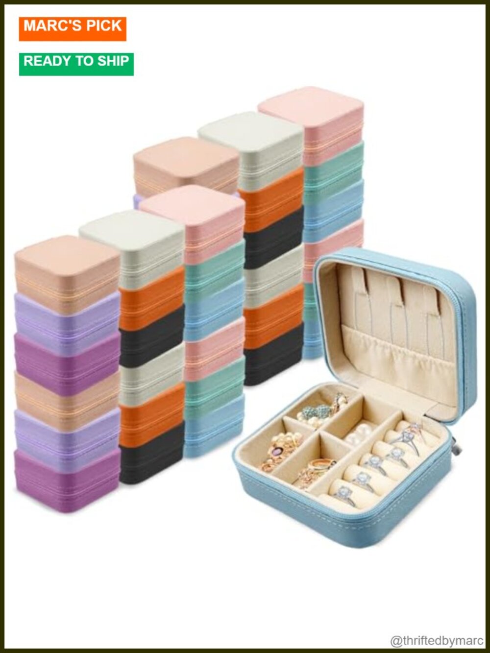 Travel Jewelry Case Leather 36 Pc Organizer for Rings Earrings Necklaces